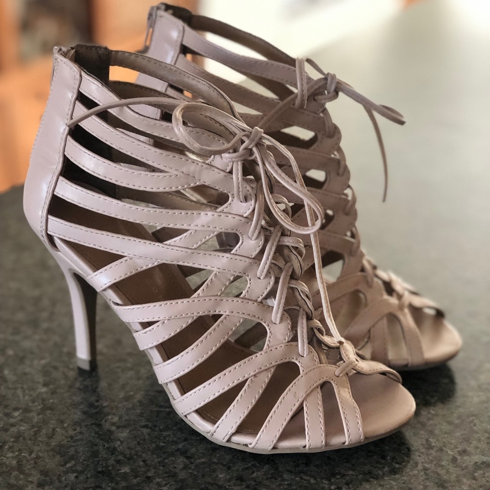 Lauren Conrad nude high heel cage sandal
